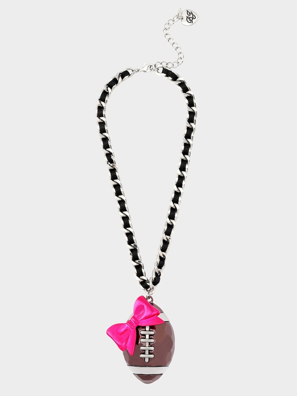 Women BETSEY JOHNSON pink 🎀 ribbon football 🏈 pendant statement bold necklace